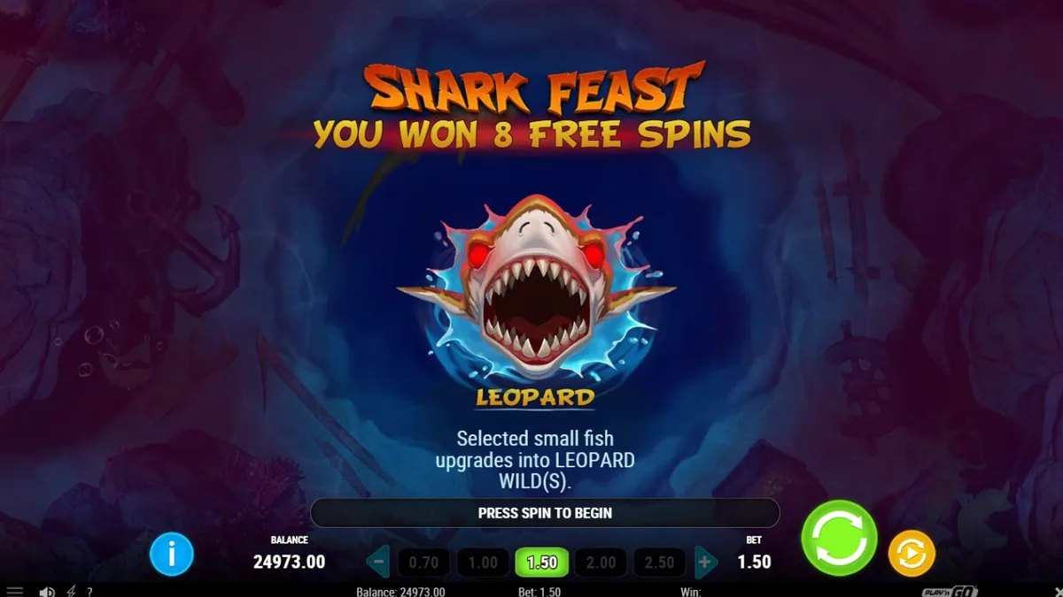Tampilan visual hiu predator dalam game slot Megadon Triple Threat