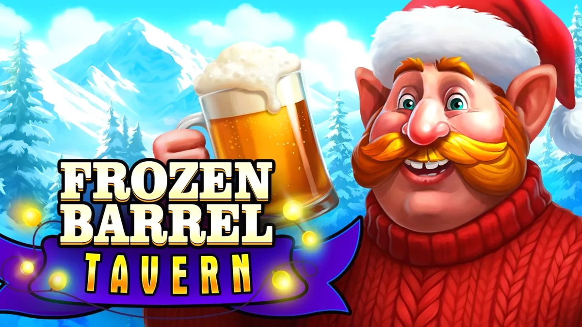 Suasana kedai musim dingin yang hangat dalam slot Frozen Barrel Tavern
